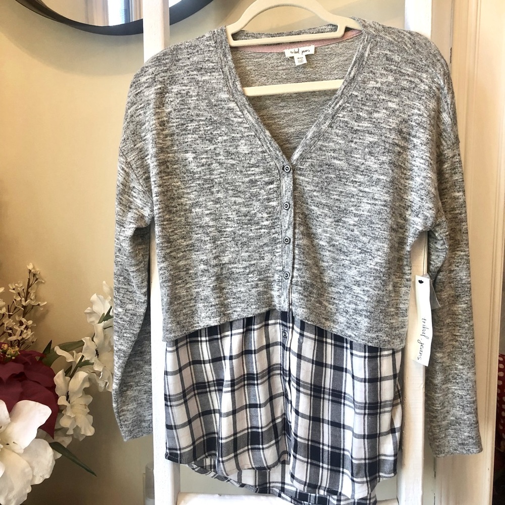 🆕Tribal Jeans Grey Mix Shirt Cardigan Sweater.  Size XS